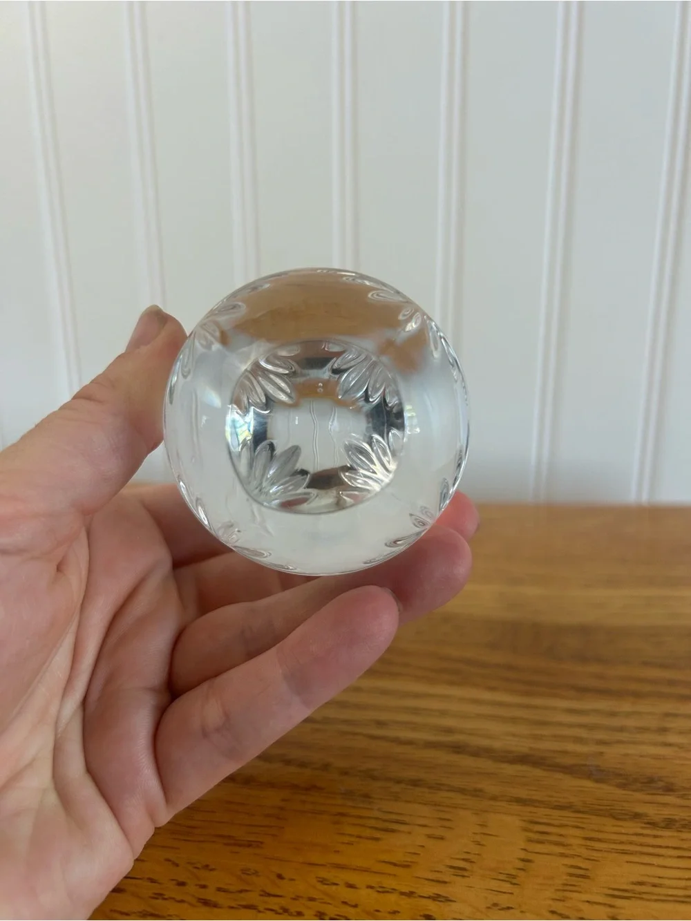 Vintage French diamond-cut lead crystal egg shaped paperweight